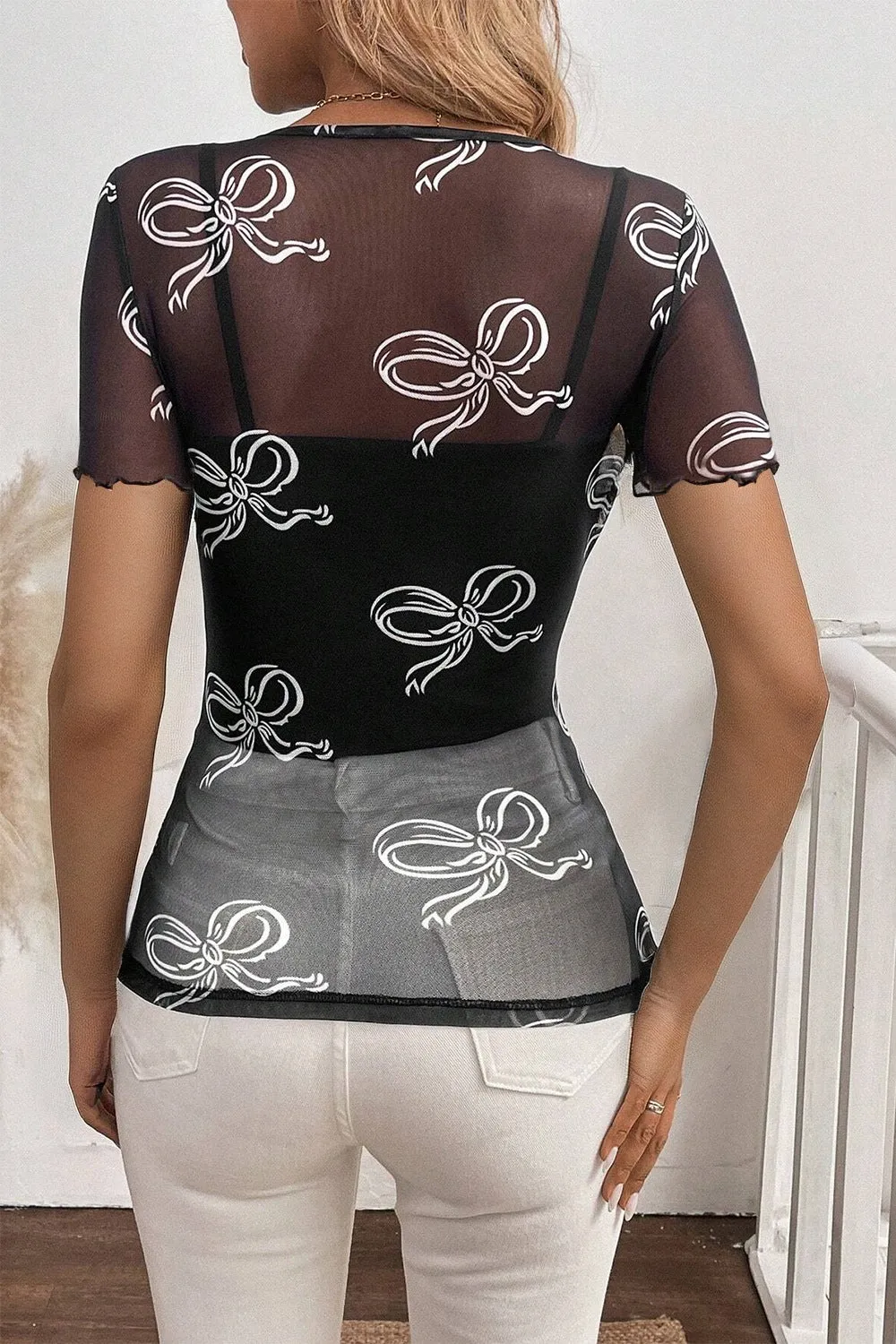 Bow Mesh Round Neck Short Sleeve T-Shirt sold by Charming Charlie product image thumbnail 2