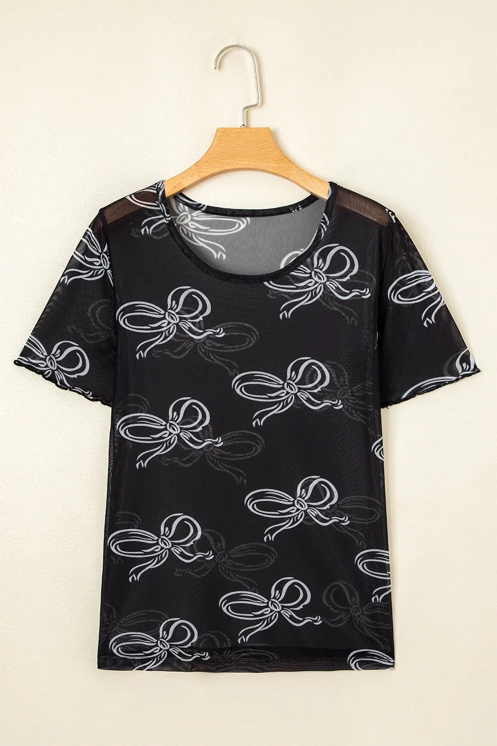 Bow Mesh Round Neck Short Sleeve T-Shirt sold by Charming Charlie product image thumbnail 3