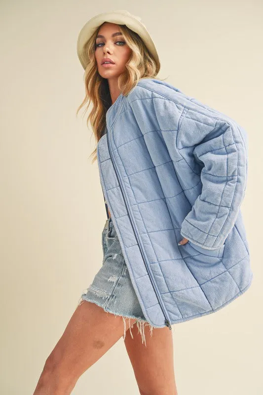 Aemi + Co Zip Up Drop Shoulder Quilted Washed Jacket sold by Charming Charlie product image thumbnail 3