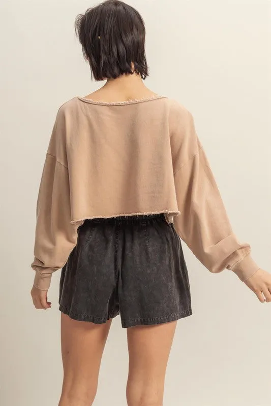 HYFVE Frayed Detail Boat Neck Long Sleeve Crop Top sold by Charming Charlie product image thumbnail 3