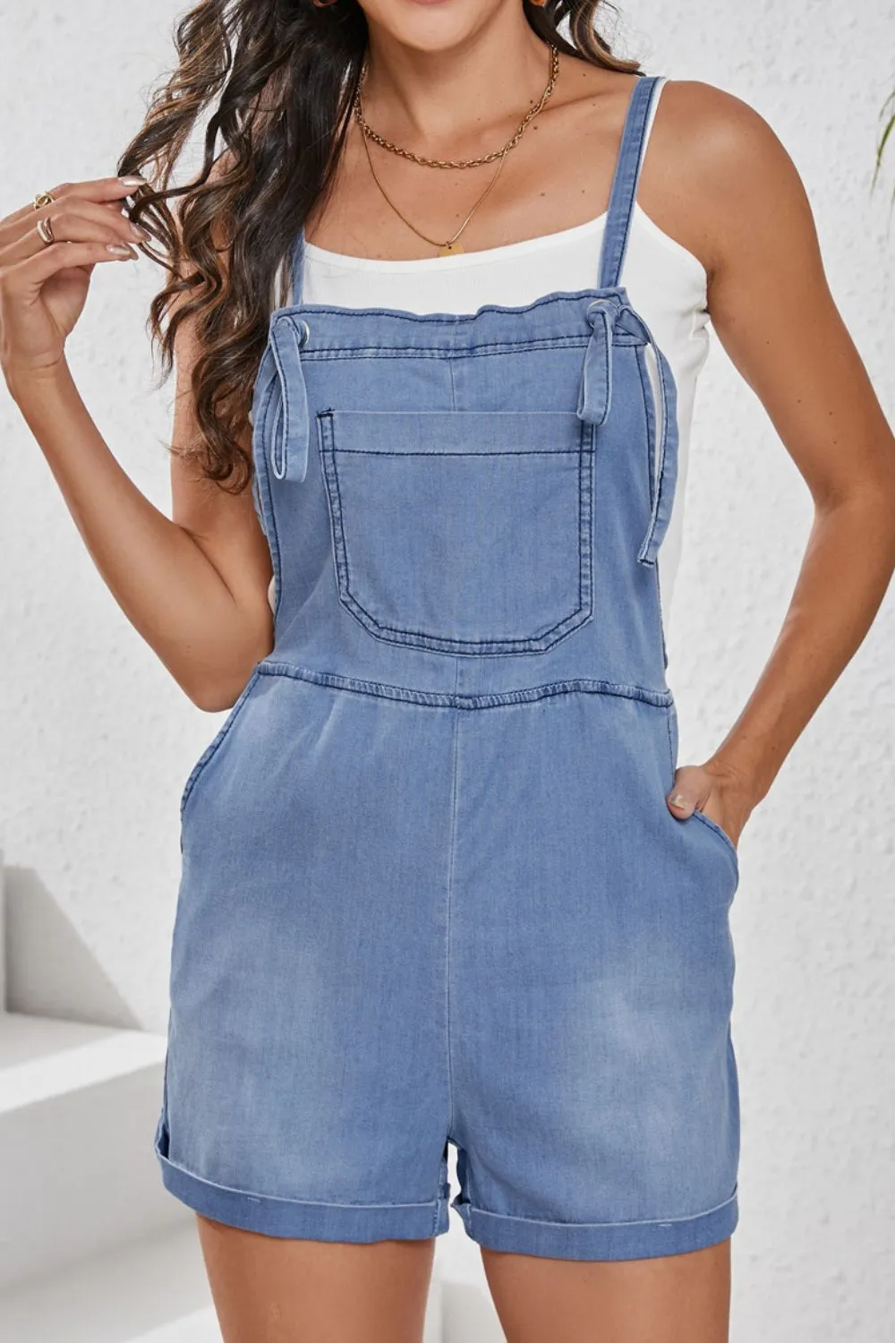Square Neck Denim Overalls with Pockets sold by Charming Charlie product image thumbnail 3