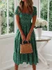 Printed Square Neck Short Sleeve Midi Dress sold by Charming Charlie