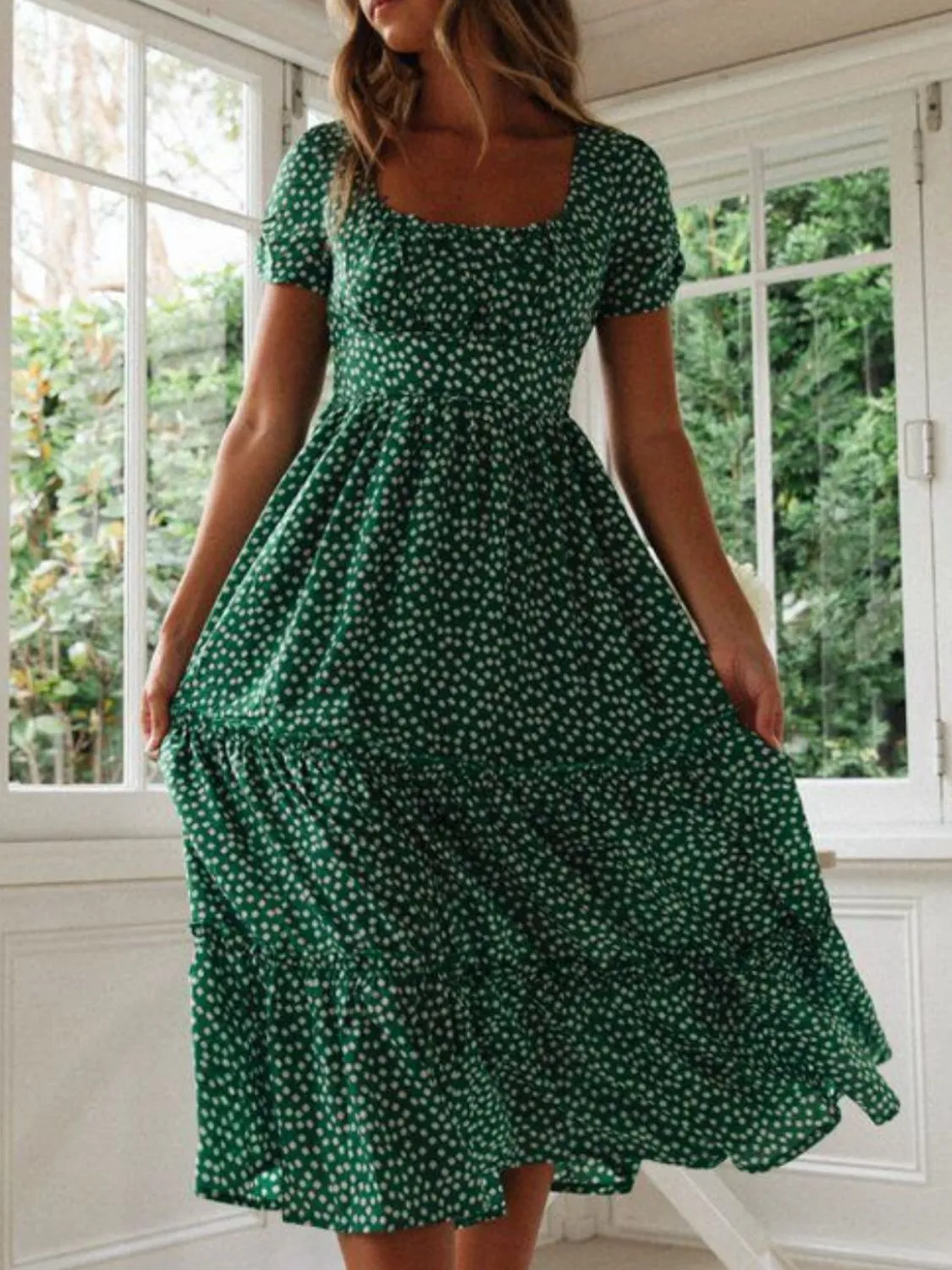 Printed Square Neck Short Sleeve Midi Dress sold by Charming Charlie product image thumbnail 5