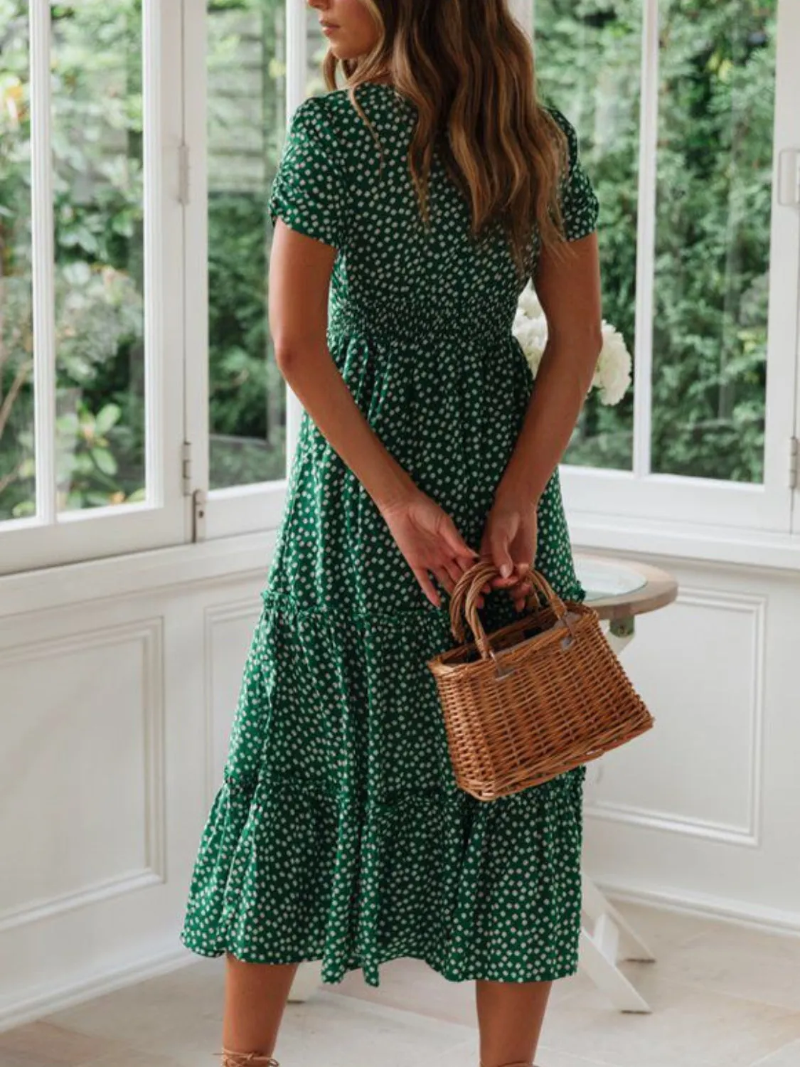 Printed Square Neck Short Sleeve Midi Dress sold by Charming Charlie product image thumbnail 4