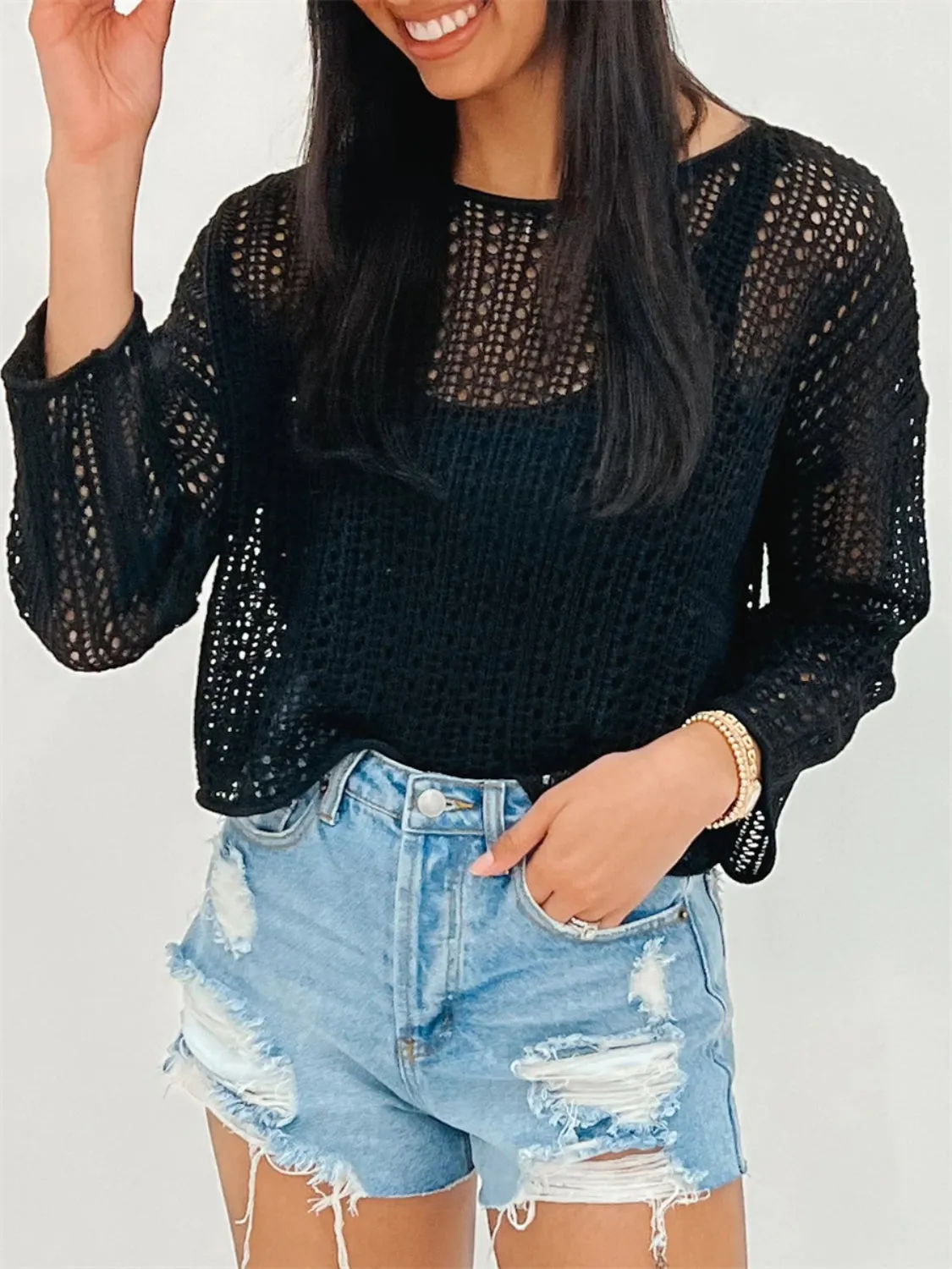 Openwork Long Sleeve Knit Cover Up sold by Charming Charlie product image thumbnail 3