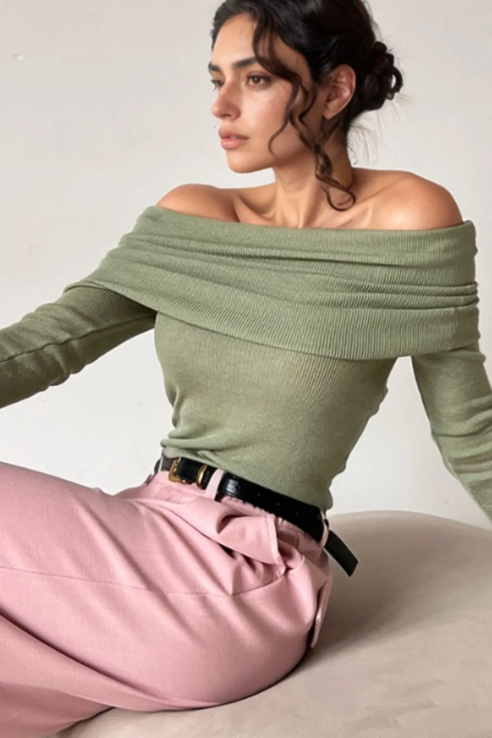 Off-Shoulder Long Sleeve Knit Top sold by Charming Charlie product image thumbnail 5