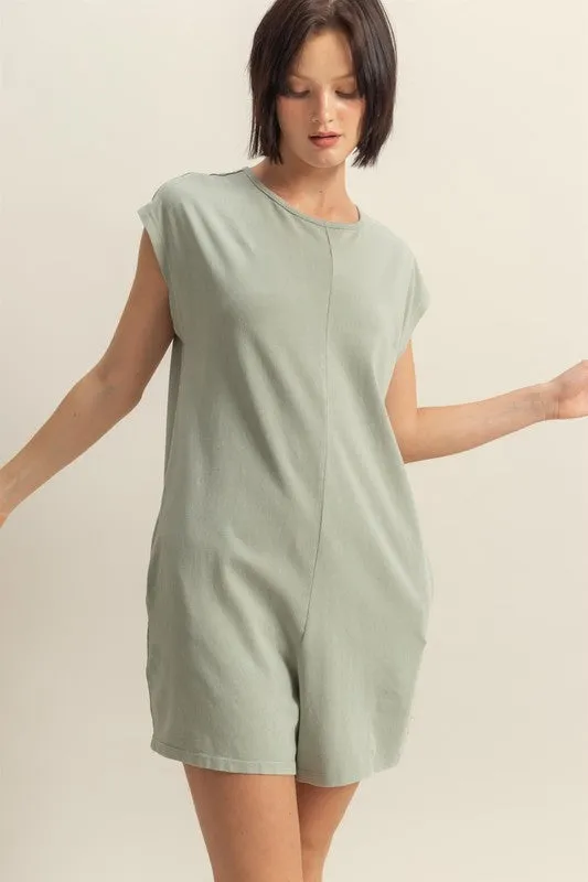 HYFVE Round Neck Cap Sleeve Relaxed Fit Breezy Romper sold by Charming Charlie