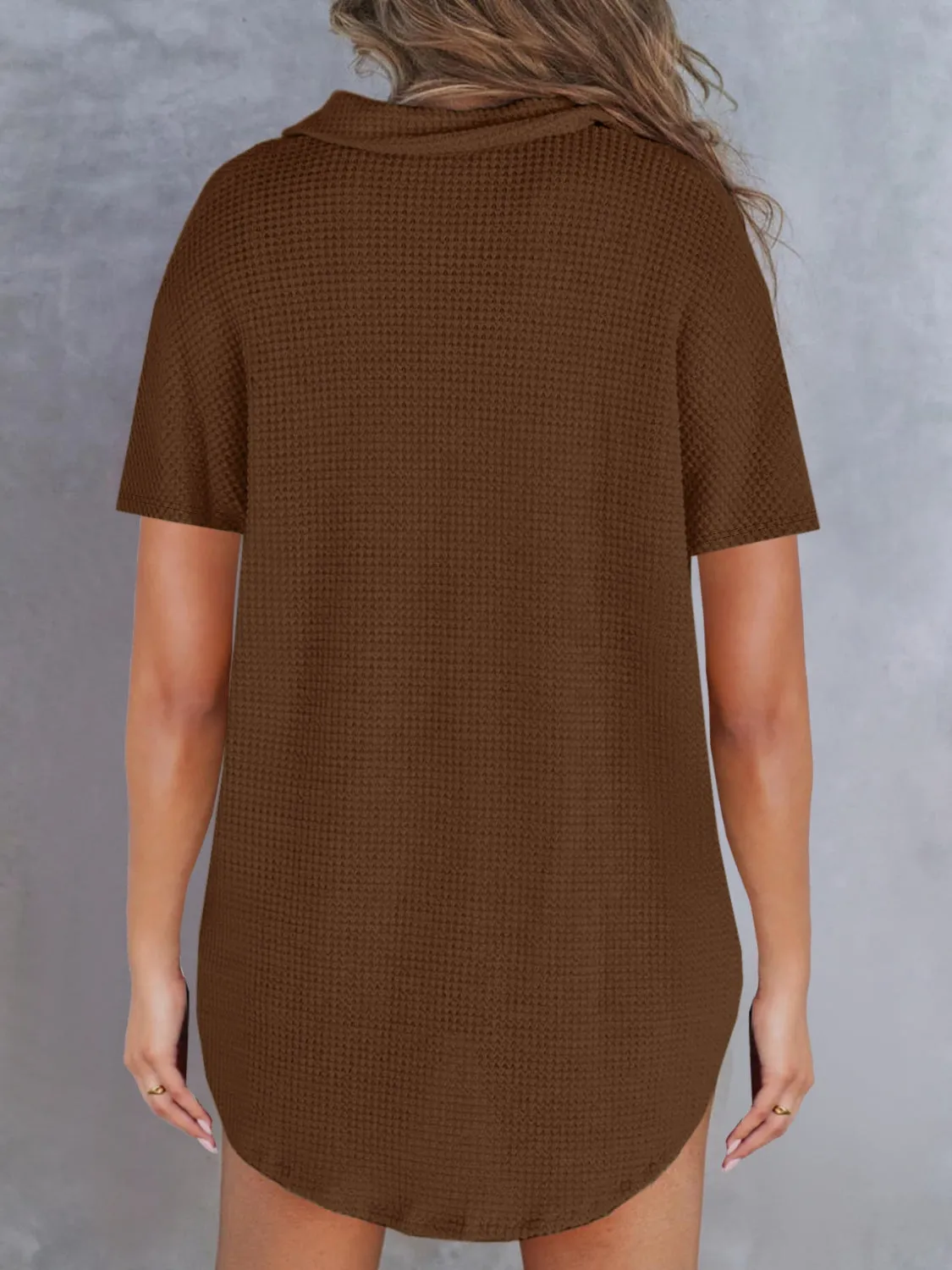 Waffle-Knit Short Sleeve Polo Shirt sold by Charming Charlie product image thumbnail 2