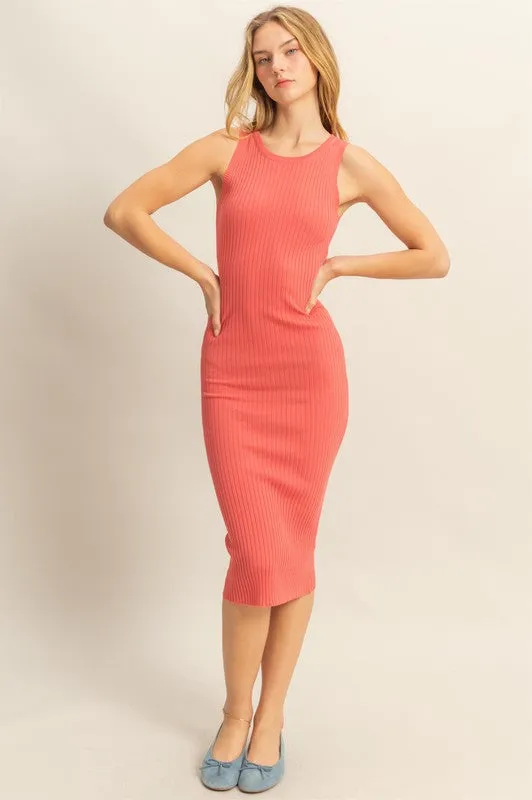 HYFVE Ribbed Round Neck Sleeveless Knit Midi Dress sold by Charming Charlie