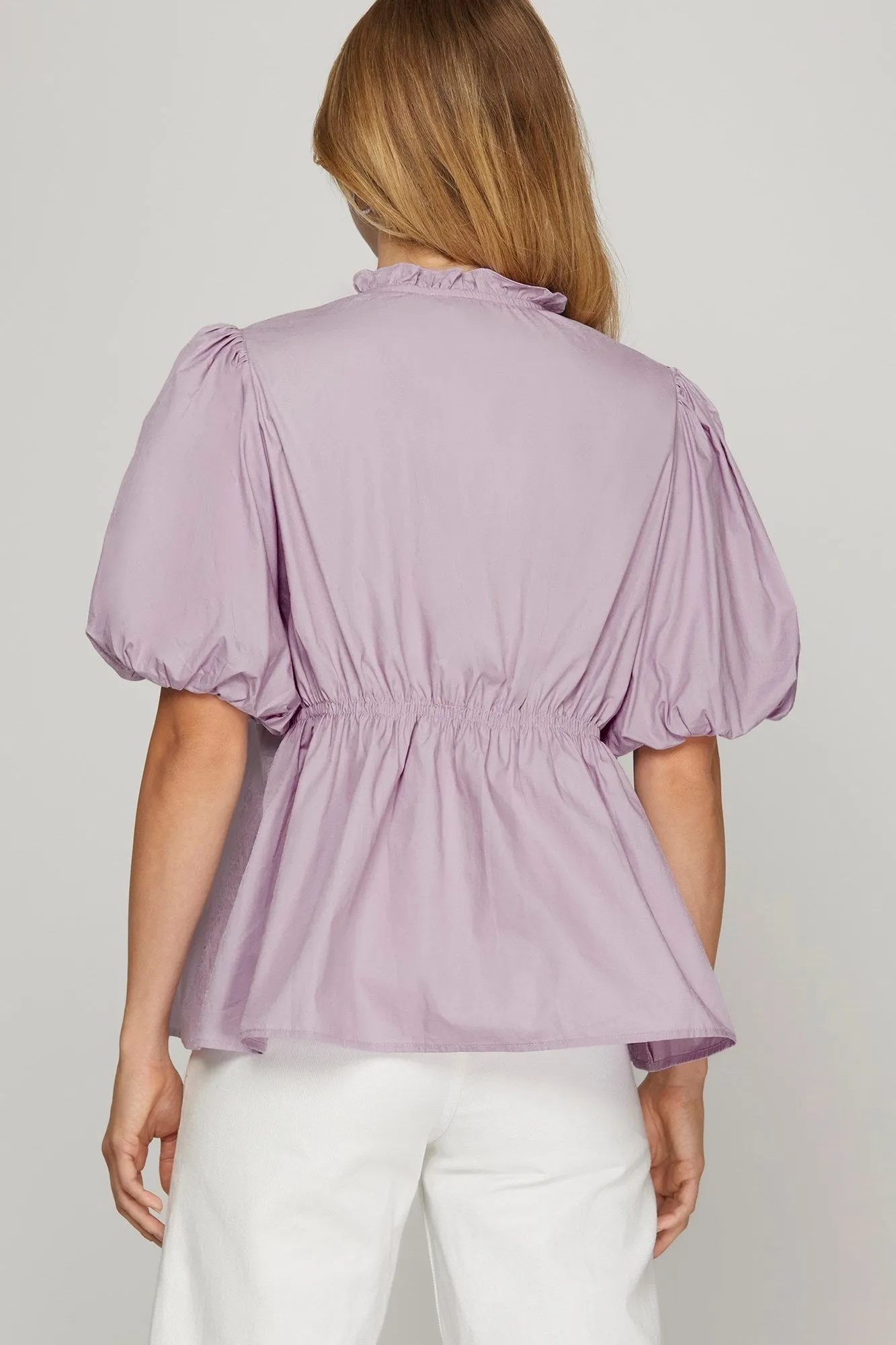 She + Sky Smocked Front Puff Sleeve Woven Blouse sold by Charming Charlie product image thumbnail 3