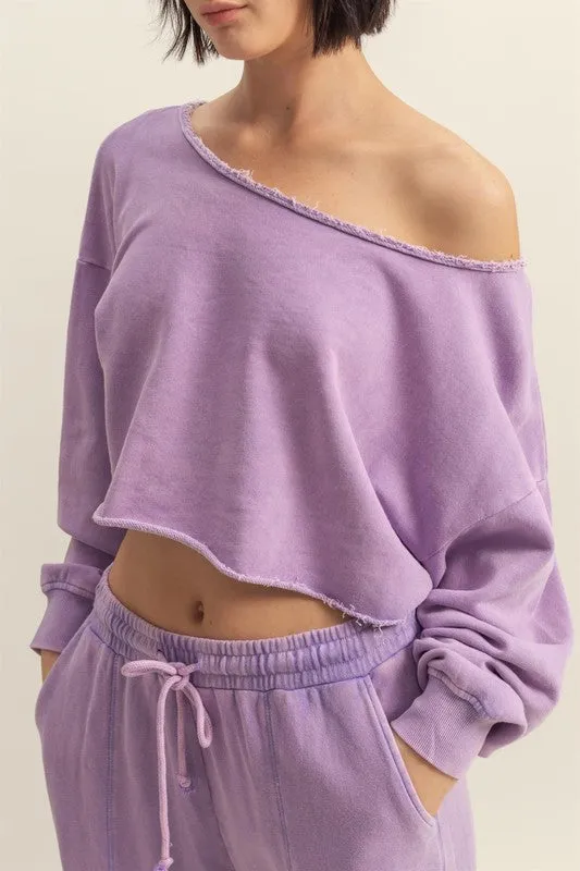 HYFVE Frayed Detail Boat Neck Long Sleeve Crop Top sold by Charming Charlie product image thumbnail 2