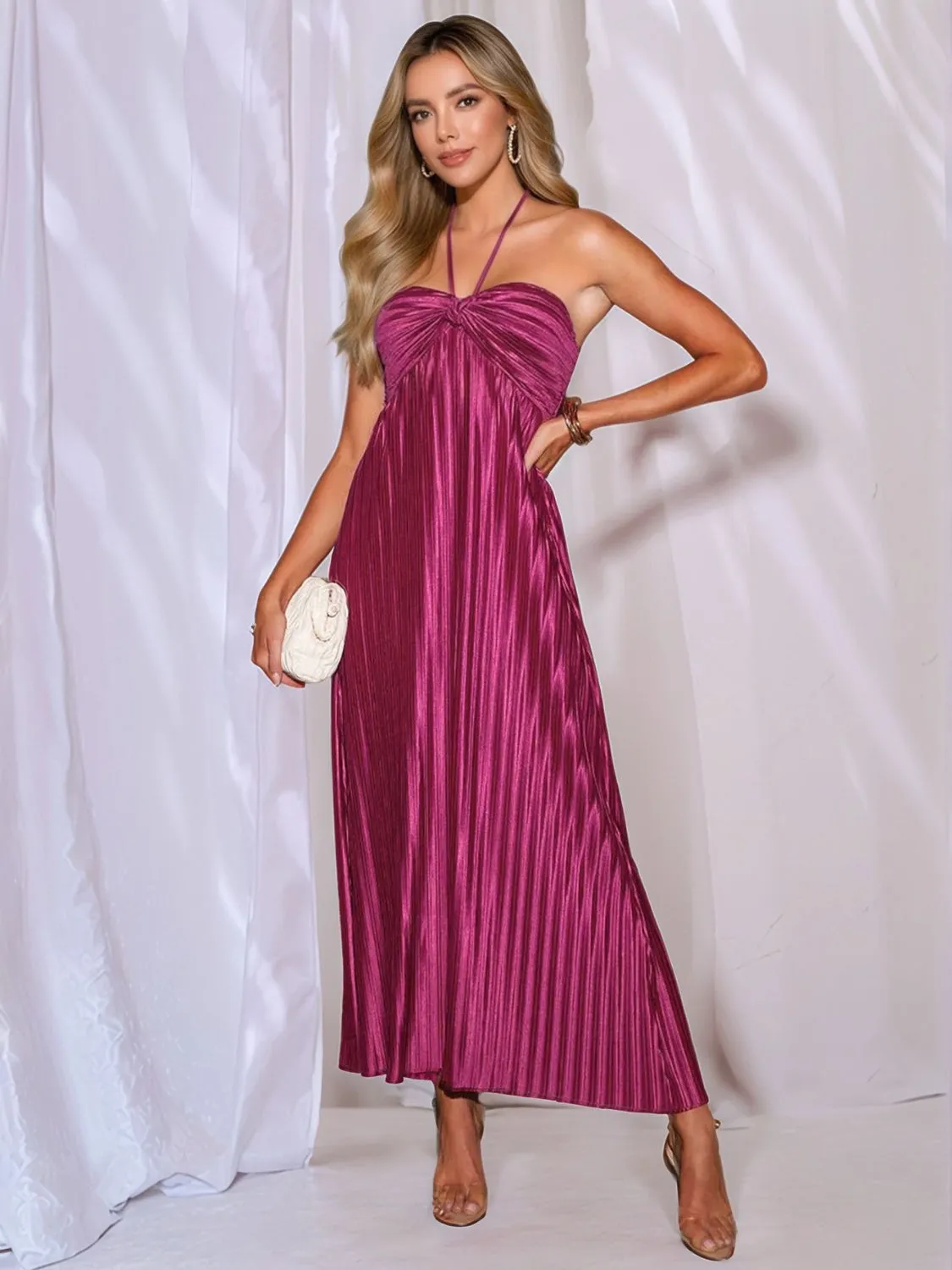 Smocked Back Halter Neck Pleated Dress sold by Charming Charlie product image thumbnail 2