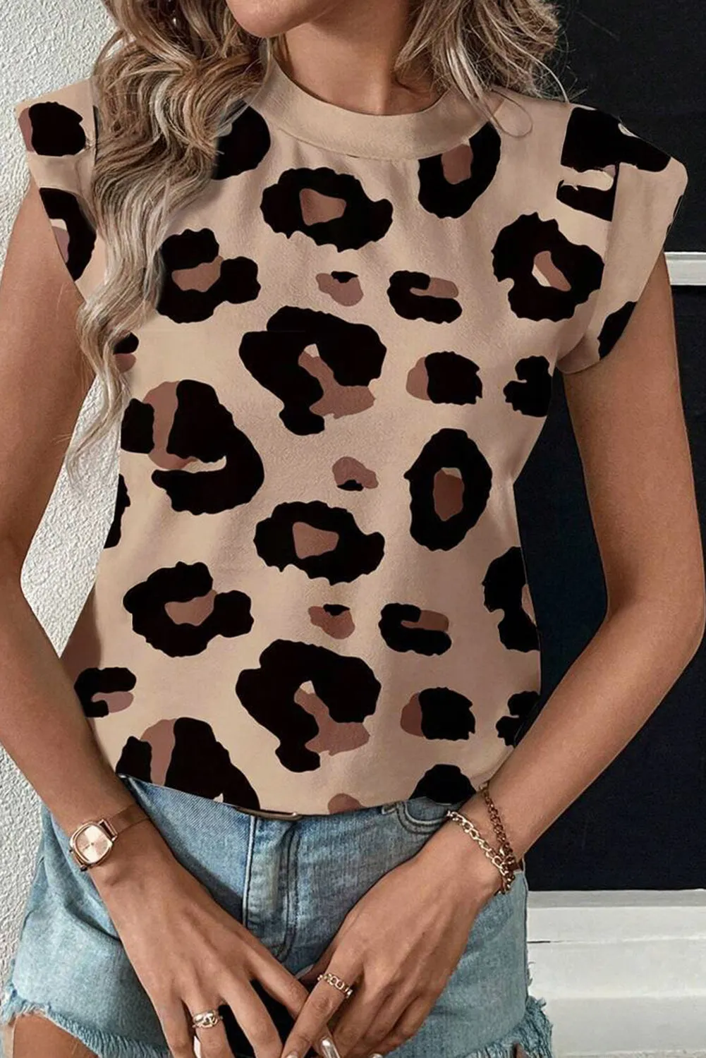 Leopard Round Neck Cap Sleeve T-Shirt sold by Charming Charlie product image thumbnail 3