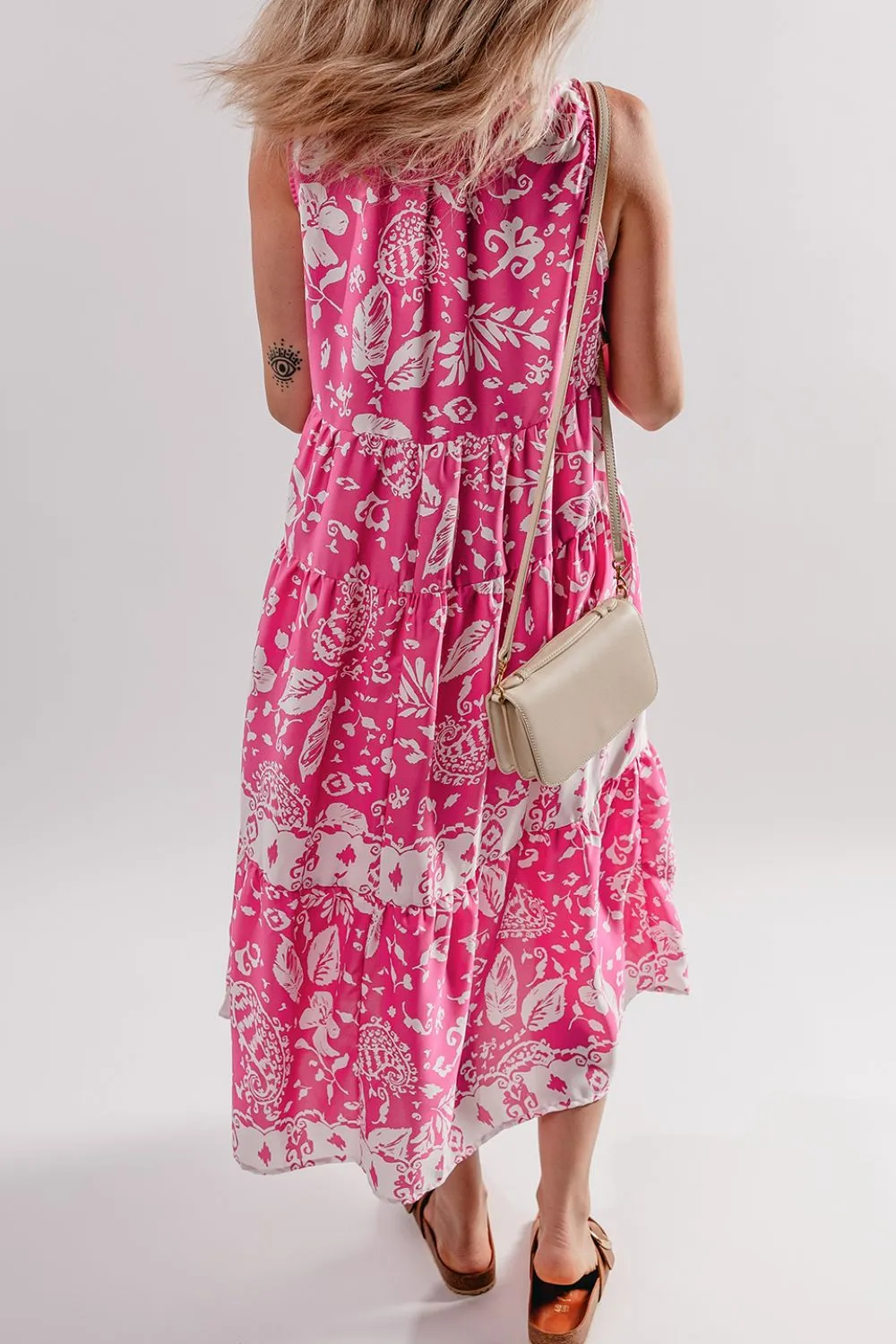 Floral Sleeveless Tasseled Tie Neck Tiered Midi Dress sold by Charming Charlie product image thumbnail 2