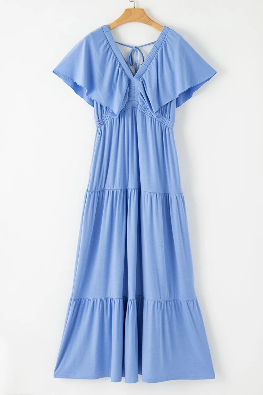 Ruffled V Neck Flutter Sleeve Maxi Dress sold by Charming Charlie product image thumbnail 5