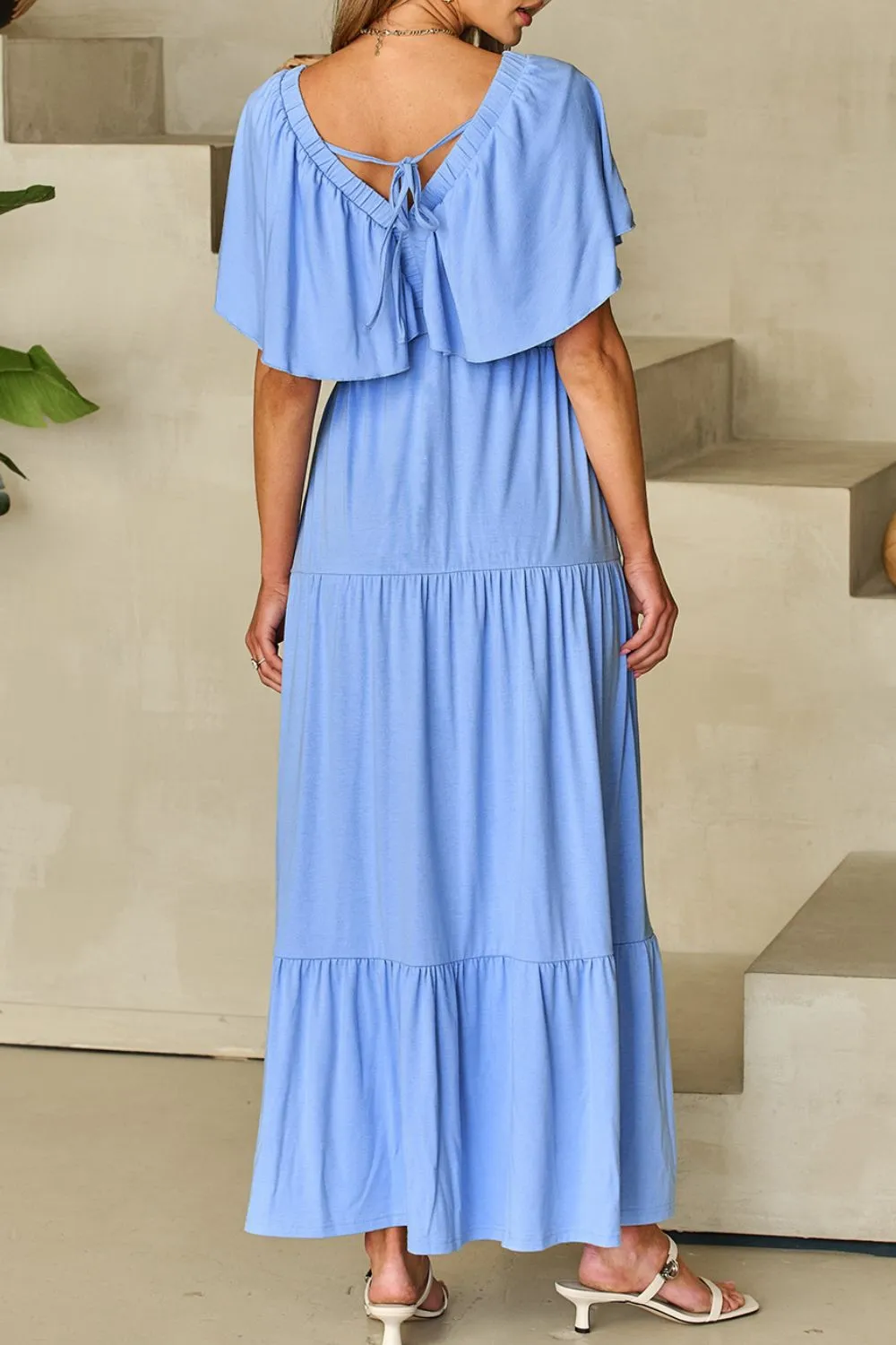 Ruffled V Neck Flutter Sleeve Maxi Dress sold by Charming Charlie product image thumbnail 4