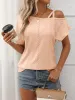 Eyelet Asymmetrical Shoulder Short Sleeve T-Shirt sold by Charming Charlie