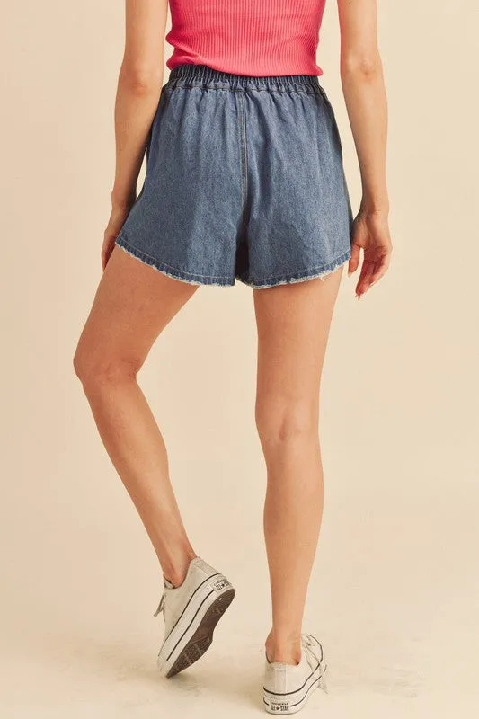 Aemi + Co Frayed Hem Elastic Waist Denim Shorts sold by Charming Charlie product image thumbnail 4
