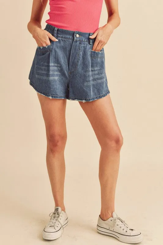 Aemi + Co Frayed Hem Elastic Waist Denim Shorts sold by Charming Charlie product image thumbnail 2