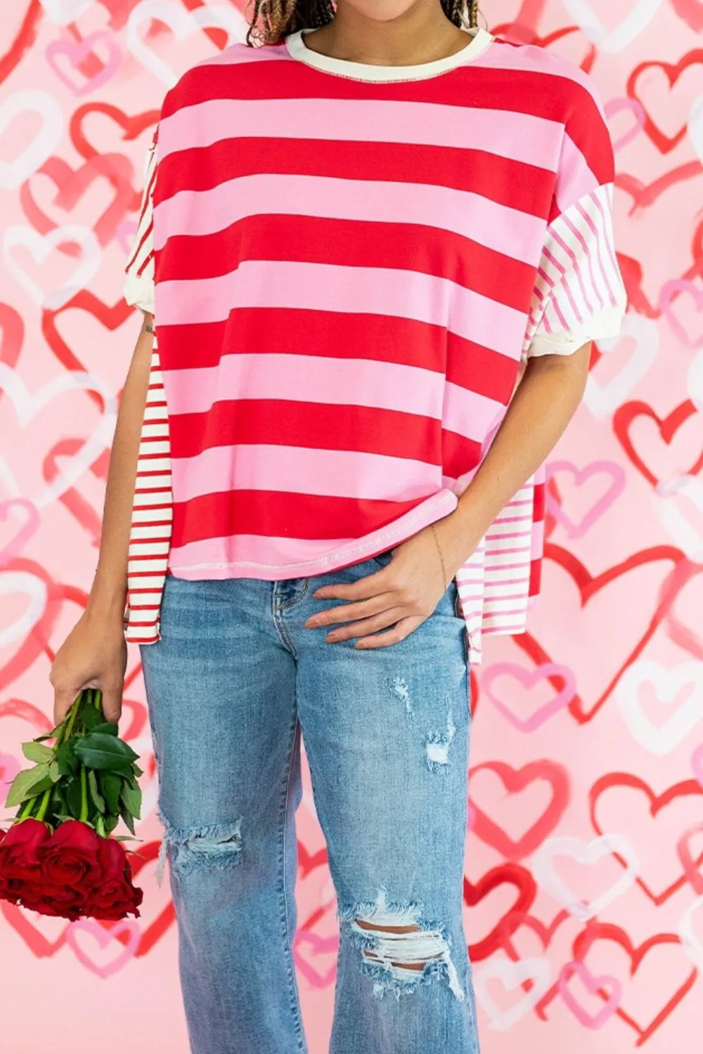 Stripe Side Slit Round Neck T-Shirt sold by Charming Charlie product image thumbnail 3