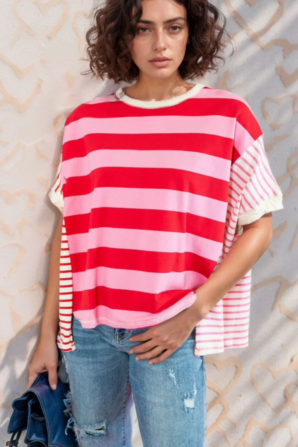 Stripe Side Slit Round Neck T-Shirt sold by Charming Charlie product image thumbnail 2