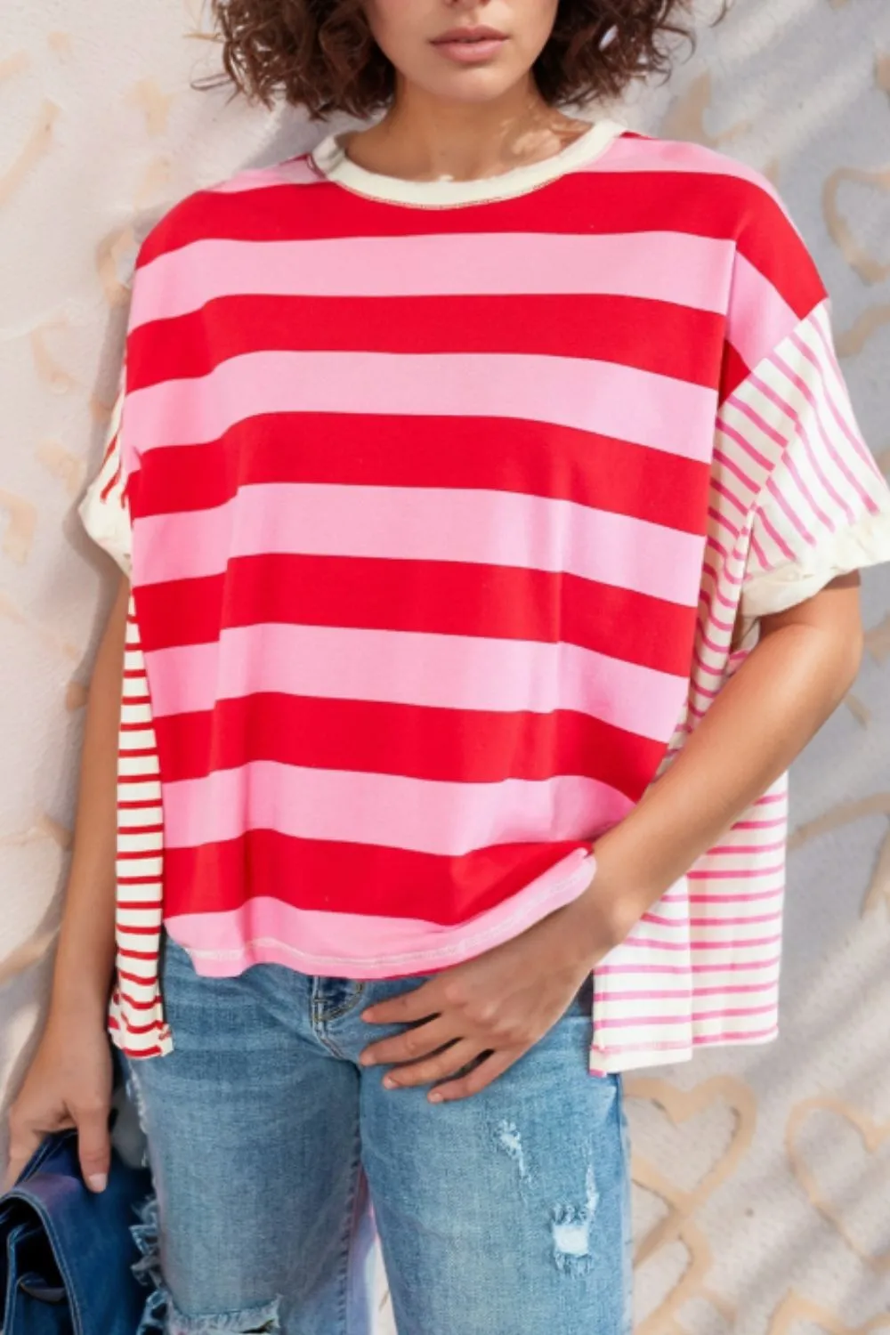 Stripe Side Slit Round Neck T-Shirt sold by Charming Charlie