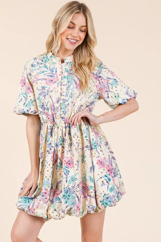 GeeGee Floral Eyelet Lace Puff Sleeve Mini Shirt Dress sold by Charming Charlie product image thumbnail 3