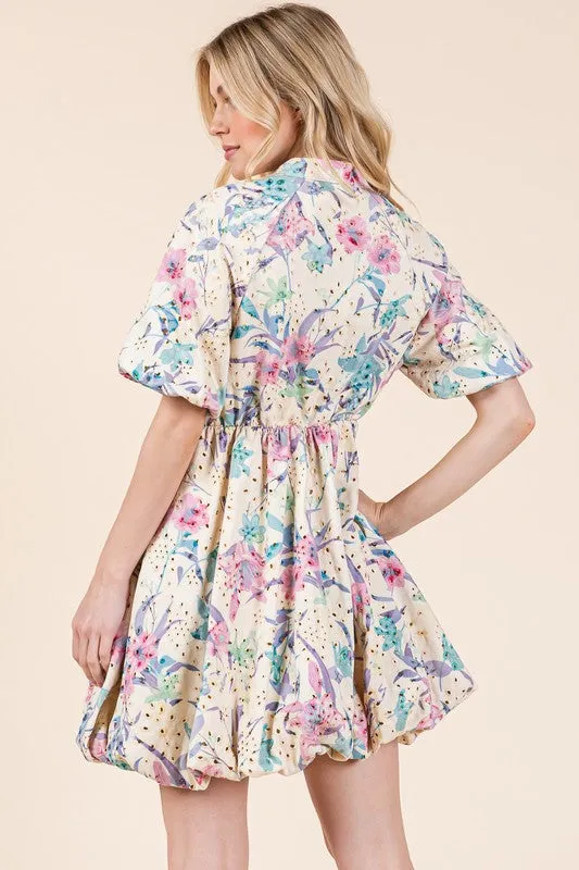 GeeGee Floral Eyelet Lace Puff Sleeve Mini Shirt Dress sold by Charming Charlie product image thumbnail 4