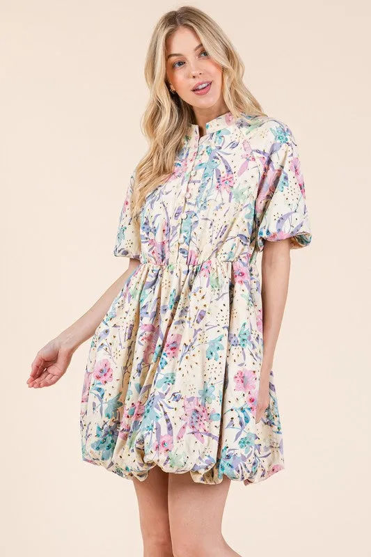 GeeGee Floral Eyelet Lace Puff Sleeve Mini Shirt Dress sold by Charming Charlie product image thumbnail 2