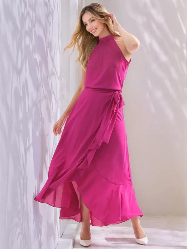 Ruffled Grecian Neck Maxi Dress sold by Charming Charlie