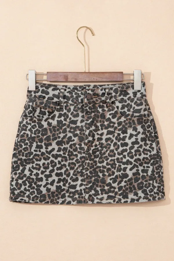 Leopard Denim Mini Skirt sold by Charming Charlie product image thumbnail 5