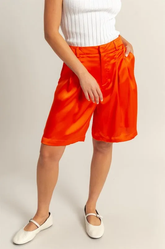 HYFVE High-Waist Pleated Satin Shorts sold by Charming Charlie