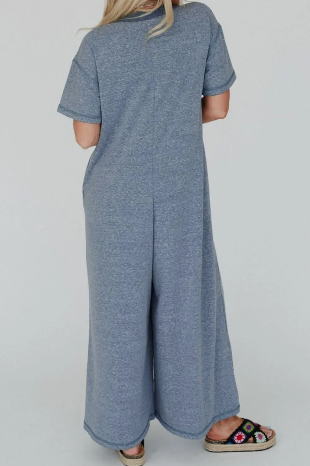 Placket Chest Pockets Short Sleeve Wide Leg Jumpsuit sold by Charming Charlie product image thumbnail 3