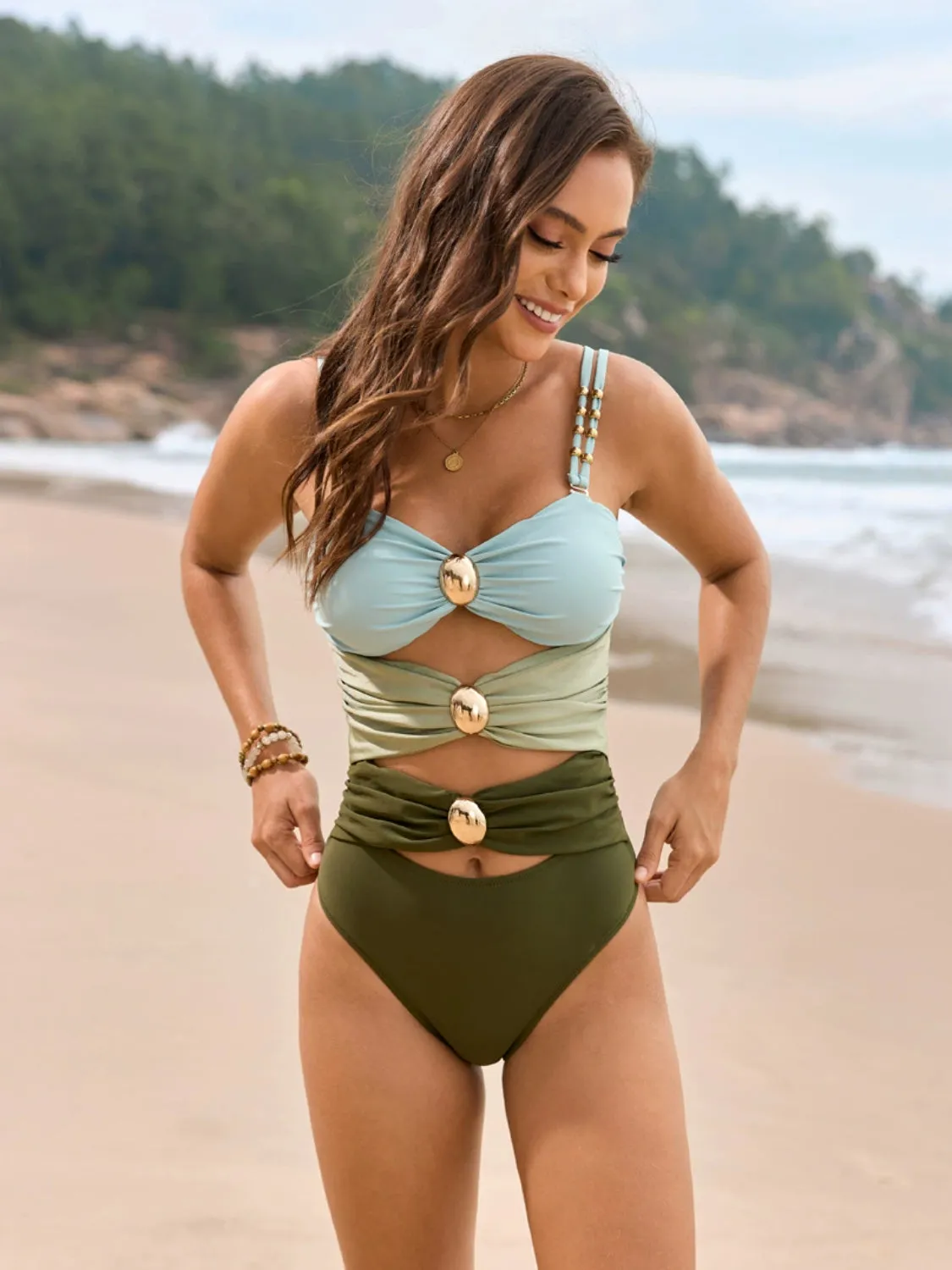 Color Block Sweetheart Neck One-Piece Swimwear sold by Charming Charlie product image thumbnail 2