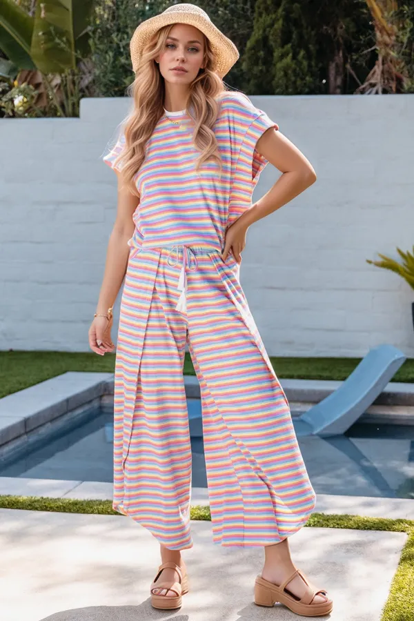 Striped Round Neck Short Sleeve Top and Pants Set sold by Charming Charlie product image thumbnail 2