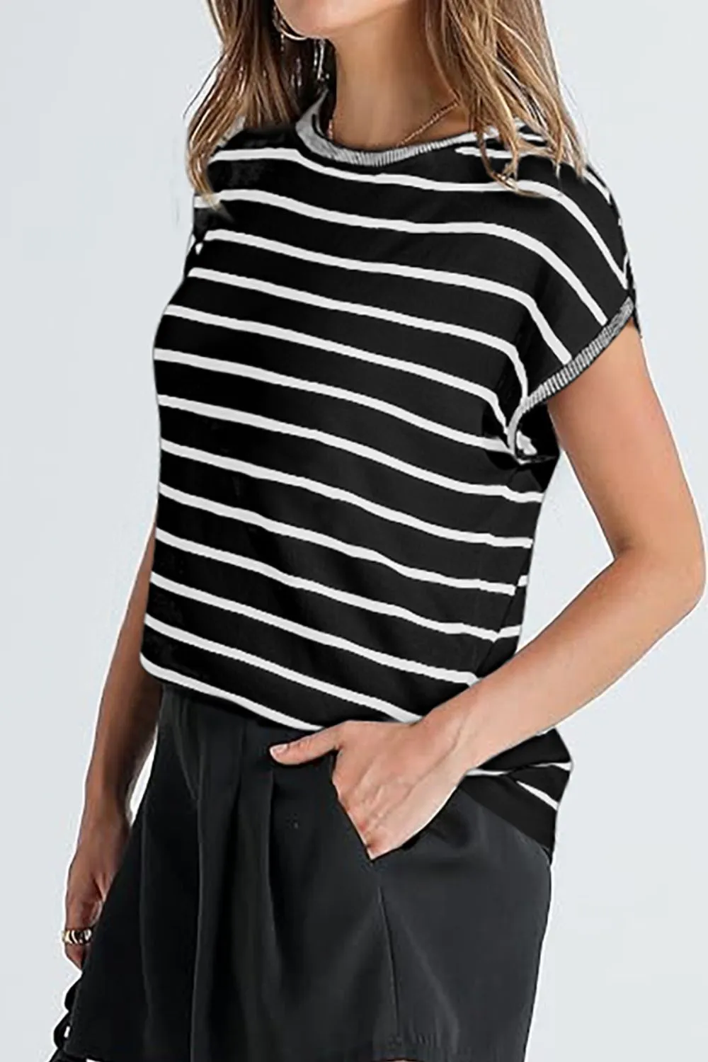 Striped Short Sleeve Knit Top sold by Charming Charlie product image thumbnail 2