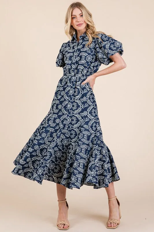 GeeGee Natural Leaf Pattern Eyelet Lace Puff Sleeve Dress sold by Charming Charlie