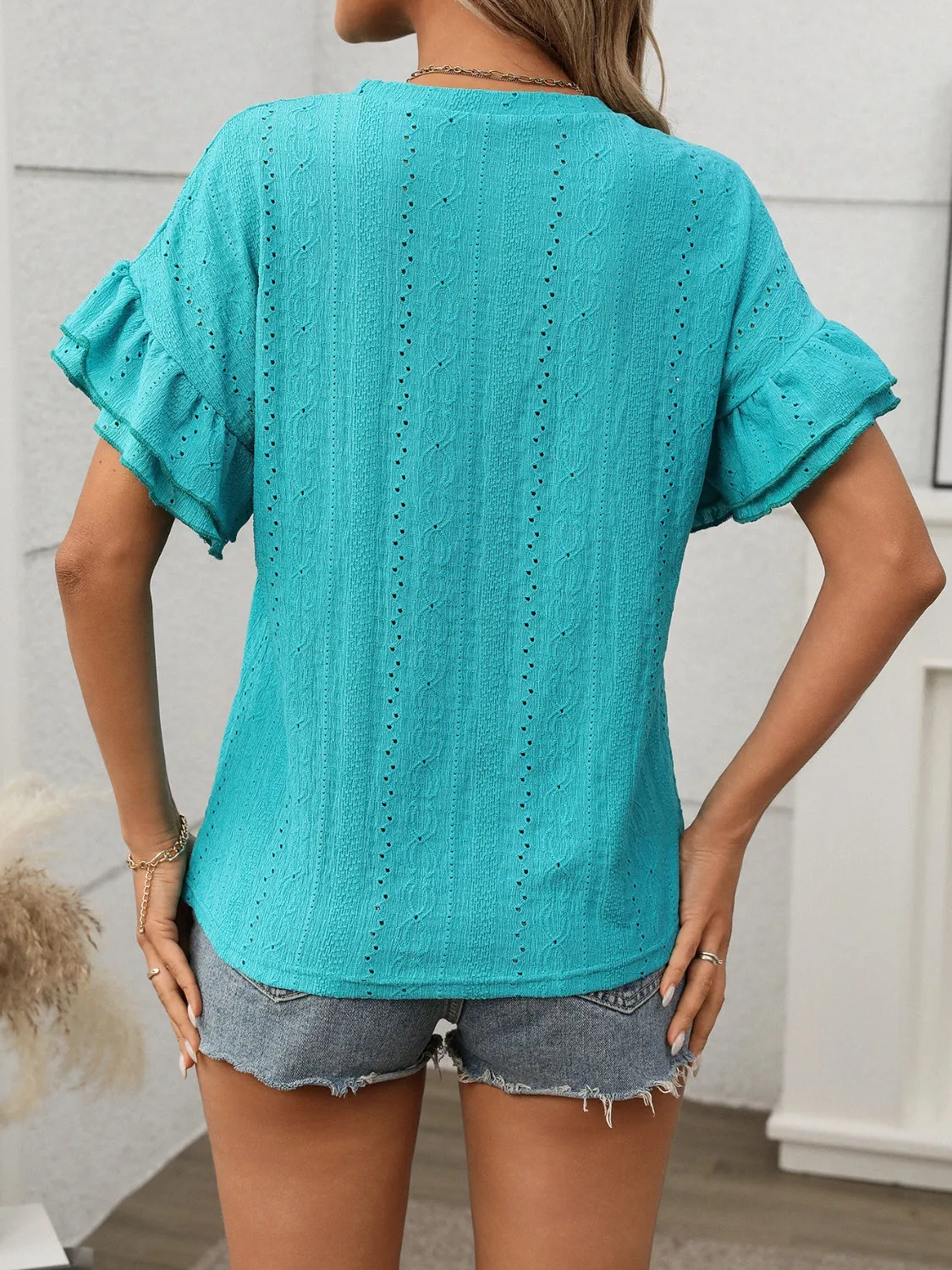 Eyelet Round Neck Flounce Sleeve Top sold by Charming Charlie product image thumbnail 3