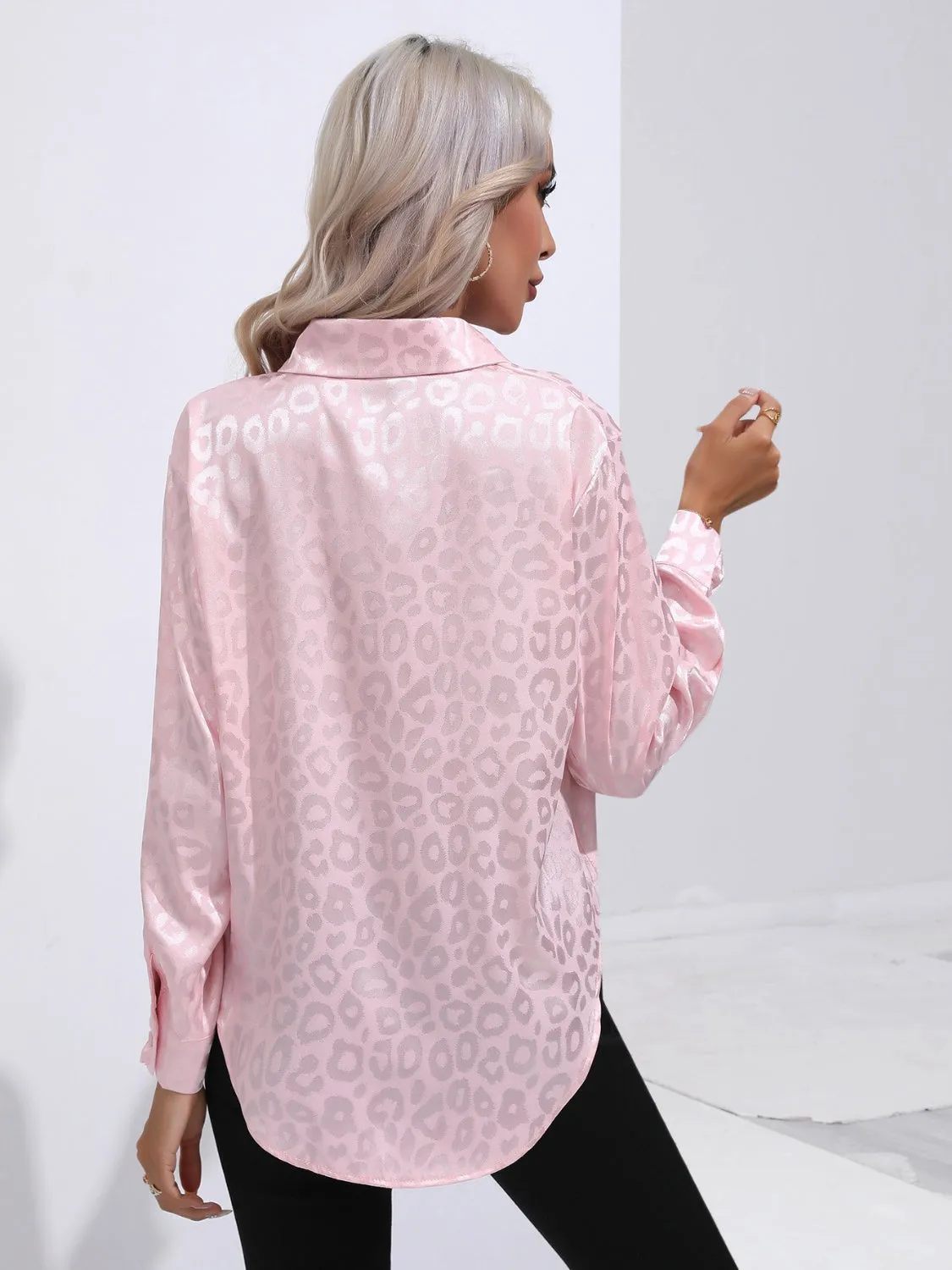 Leopard Collared Neck Long Sleeve Shirt sold by Charming Charlie product image thumbnail 4