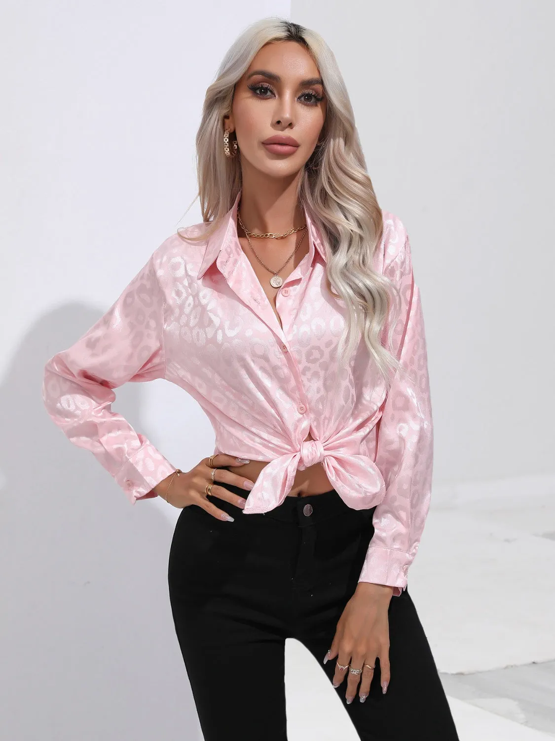 Leopard Collared Neck Long Sleeve Shirt sold by Charming Charlie product image thumbnail 2