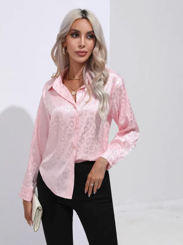Leopard Collared Neck Long Sleeve Shirt sold by Charming Charlie