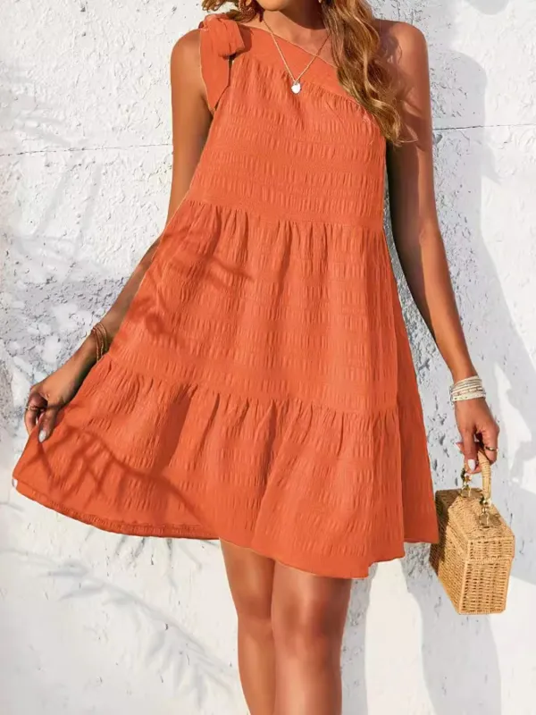 Textured Tied Single Shoulder Mini Dress sold by Charming Charlie
