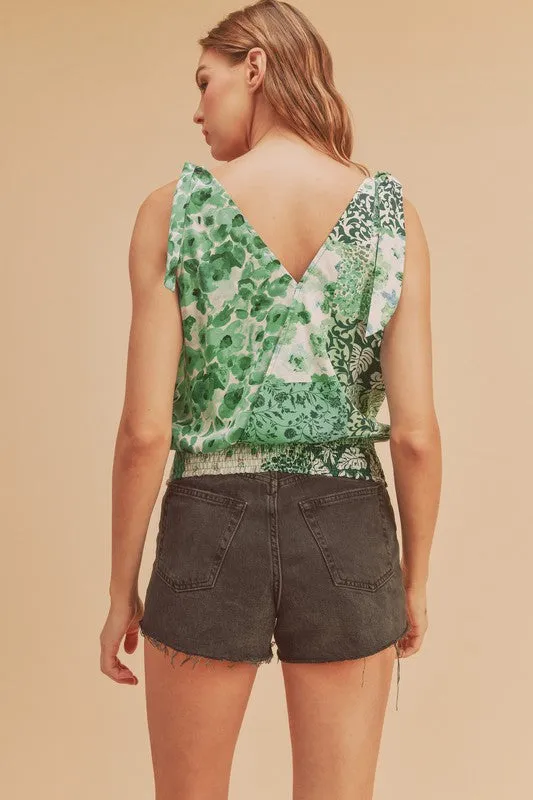 Aemi + Co Smocked Hem Printed Surplice Tank sold by Charming Charlie product image thumbnail 3
