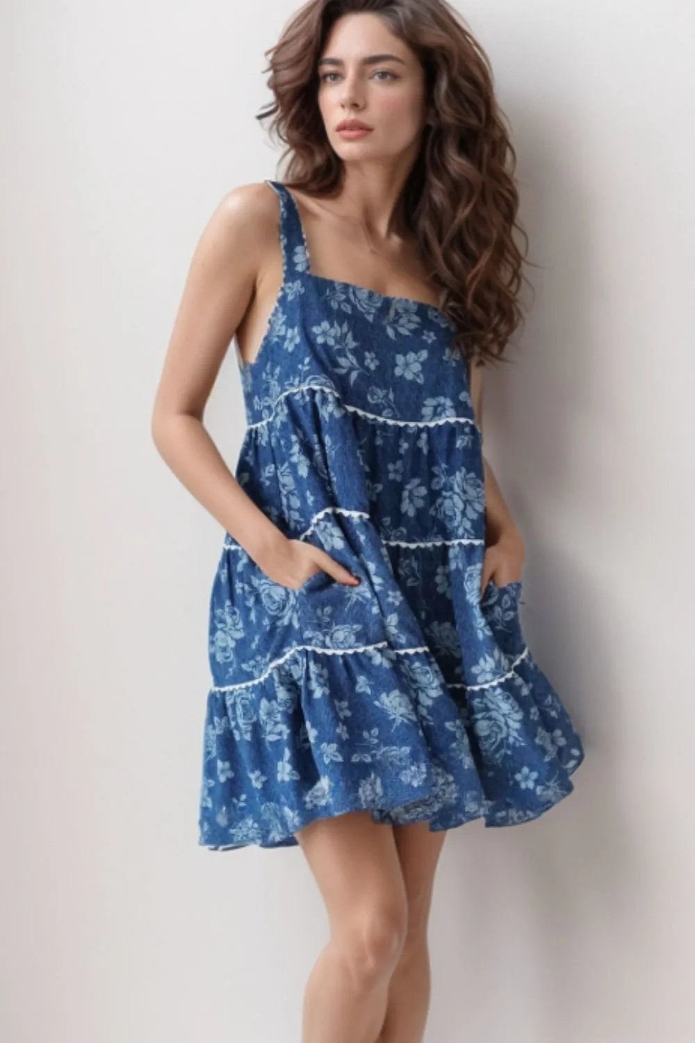 Floral Tiered Square Neck Denim Dress sold by Charming Charlie product image thumbnail 3