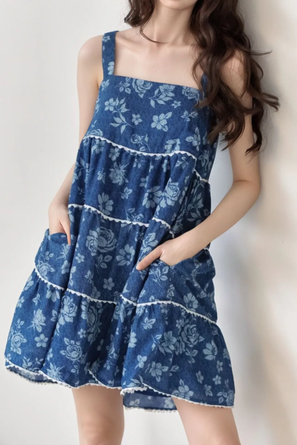 Floral Tiered Square Neck Denim Dress sold by Charming Charlie product image thumbnail 4