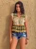 Ruffled Floral Tie Neck Cap Sleeve Blouse sold by Charming Charlie