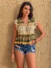 Ruffled Floral Tie Neck Cap Sleeve Blouse sold by Charming Charlie