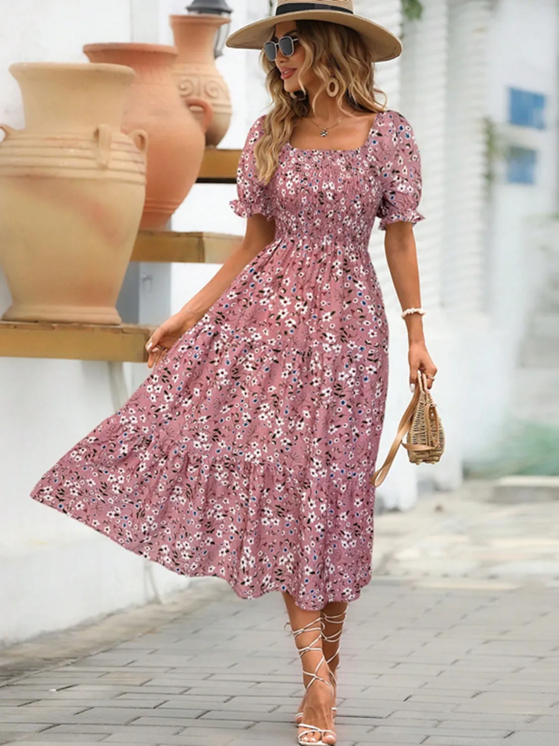 Floral Square Neck Short Sleeve Tiered Dress sold by Charming Charlie product image thumbnail 4