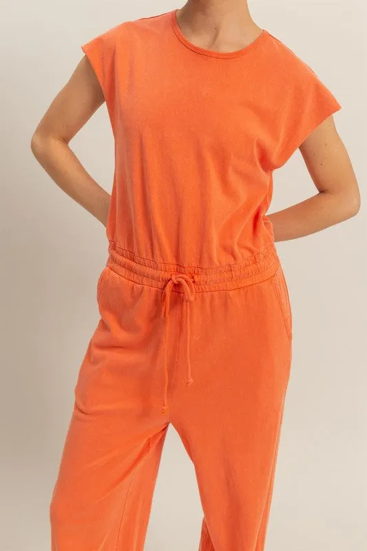 HYFVE Back Keyhole Round Neck Cap Sleeve Drawstring Jumpsuit sold by Charming Charlie product image thumbnail 5