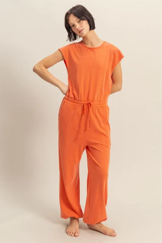 HYFVE Back Keyhole Round Neck Cap Sleeve Drawstring Jumpsuit sold by Charming Charlie product image thumbnail 4